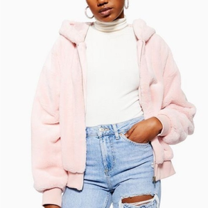 Topshop XS Pink‎ Faux Fur Zipper Hoodie